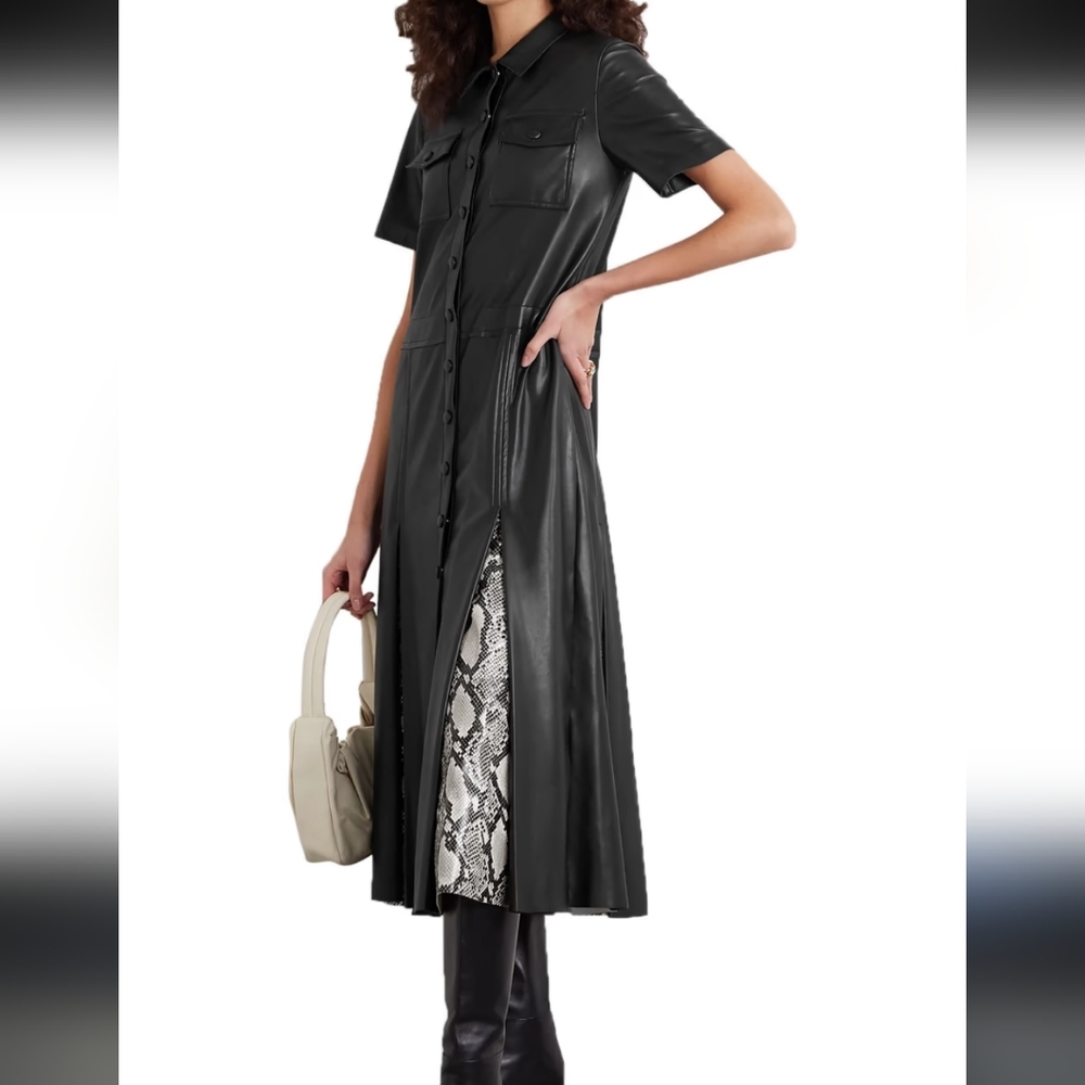 Stand Studio Jordan Snake Effect-paneled Faux Leather Midi Shirt Dress EU 34